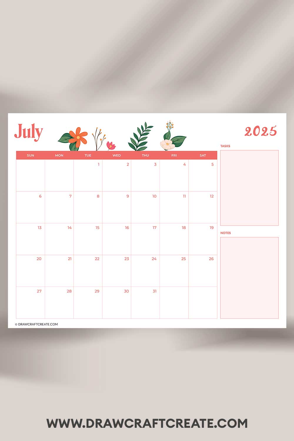 printable july 2025 calendar landscape