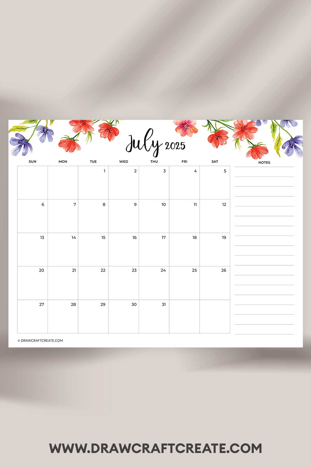 printable july 2025 calendar landscape