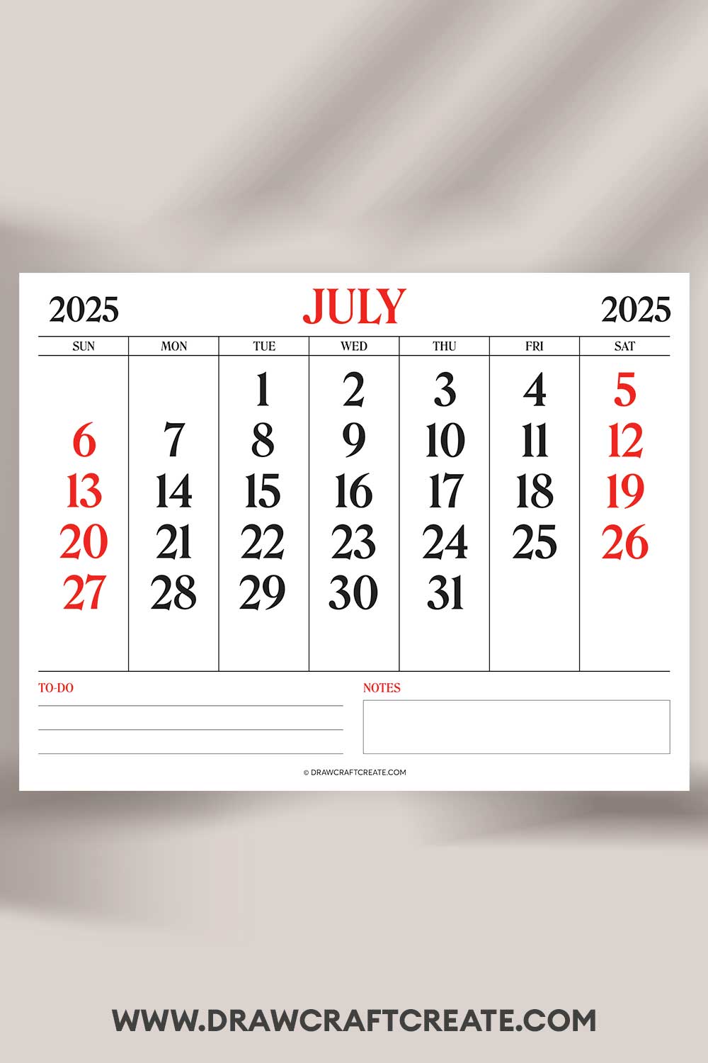 printable july 2025 calendar landscape