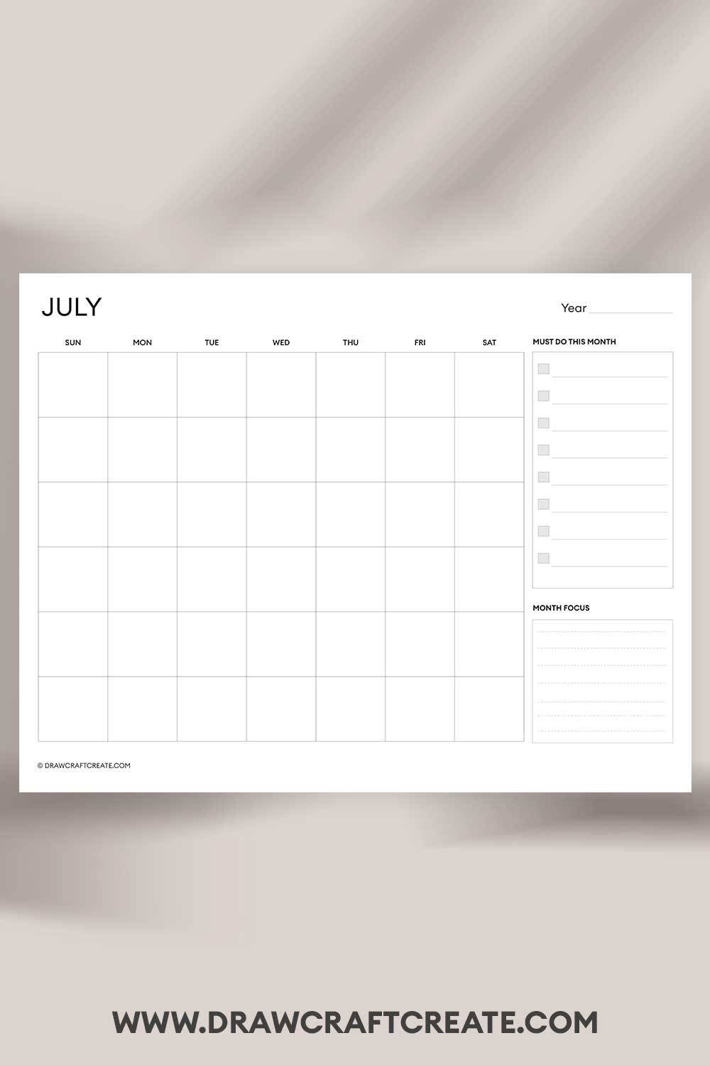printable july 2025 calendar landscape