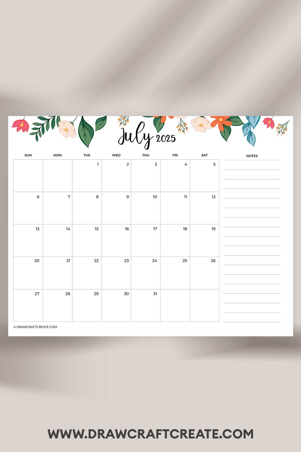 printable july 2025 calendar landscape