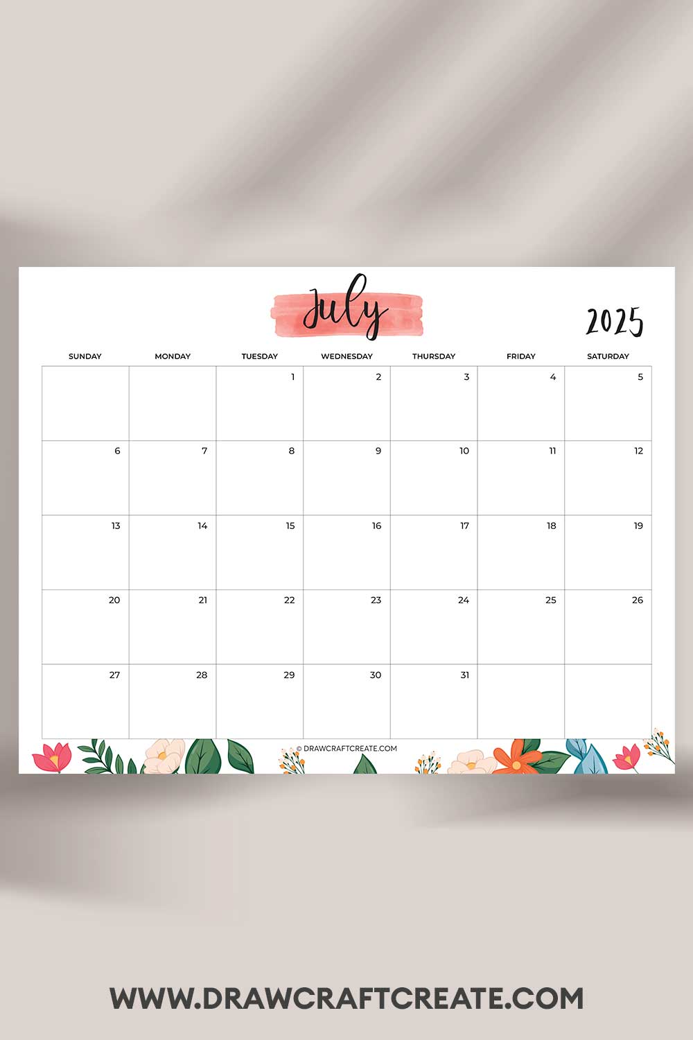 printable july 2025 calendar landscape