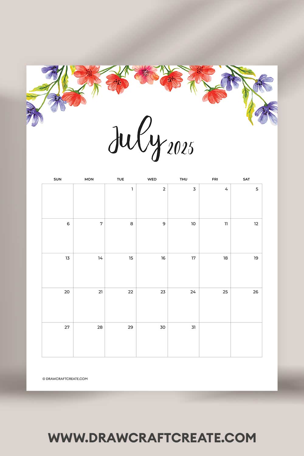 printable july 2025 calendar vertical