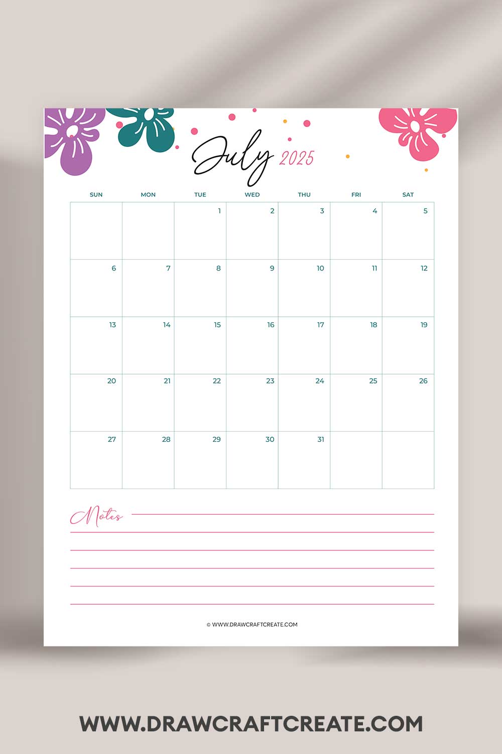 printable july 2025 calendar vertical