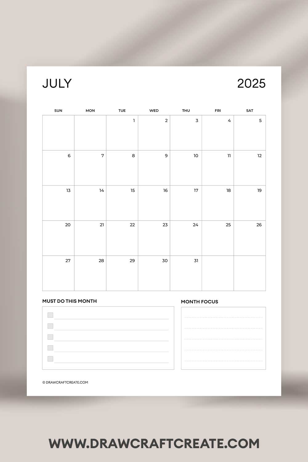 printable july 2025 calendar vertical