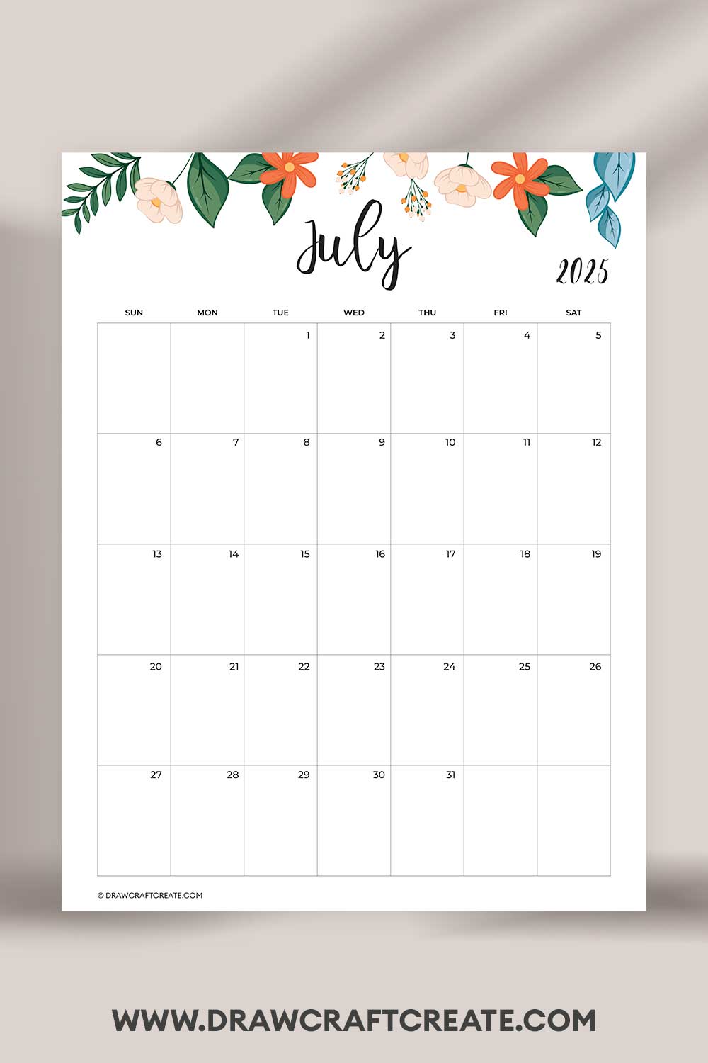 printable july 2025 calendar vertical