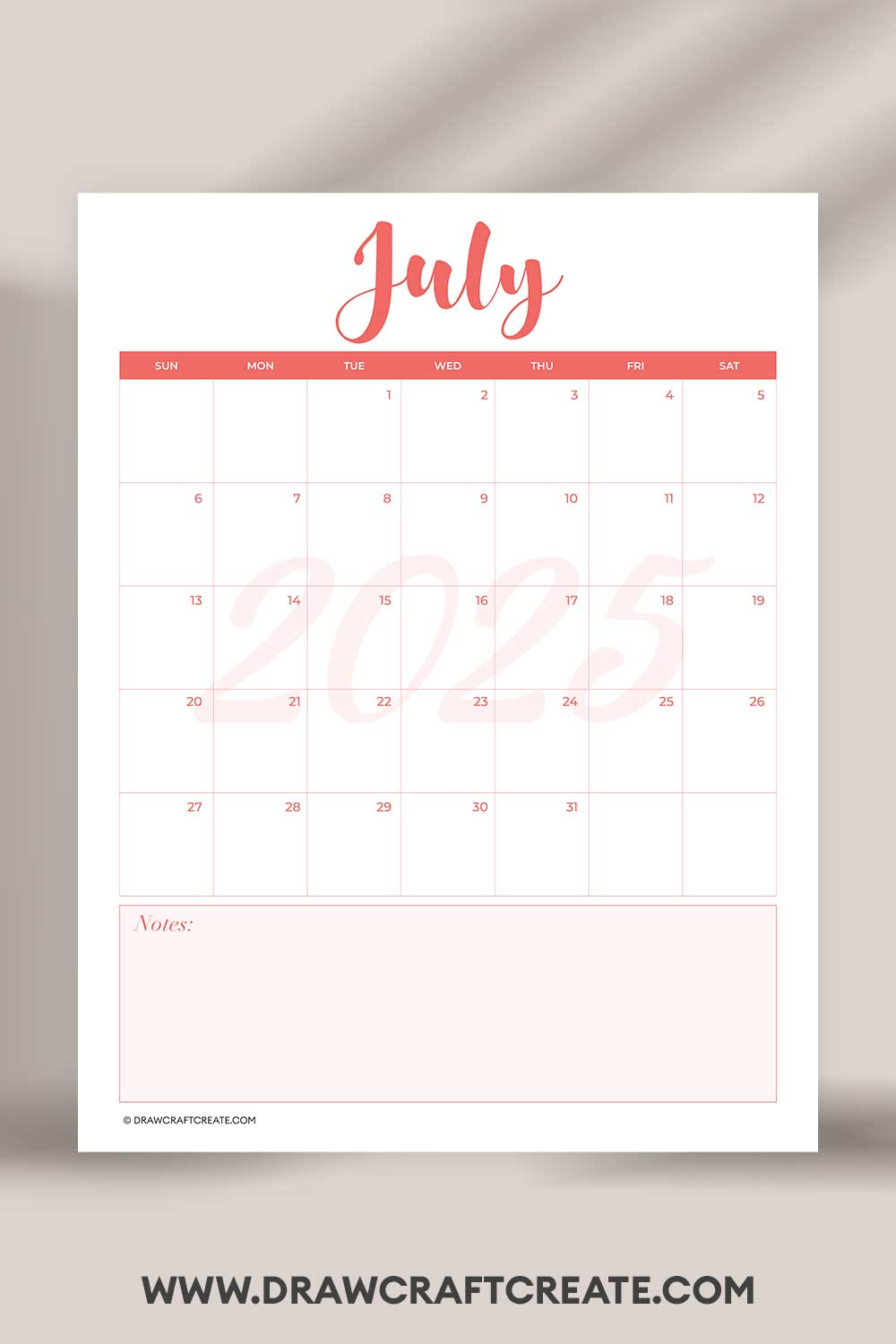 printable july 2025 calendar vertical