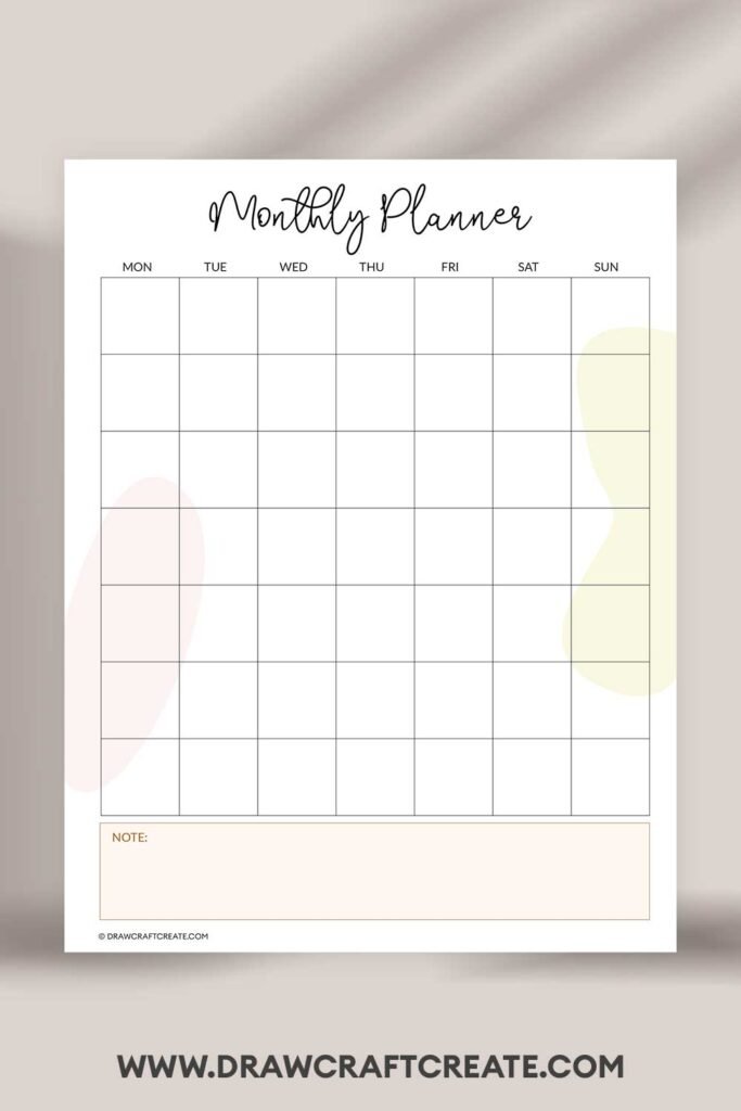 Free Printable Monthly Planner Template - Draw Craft Create
