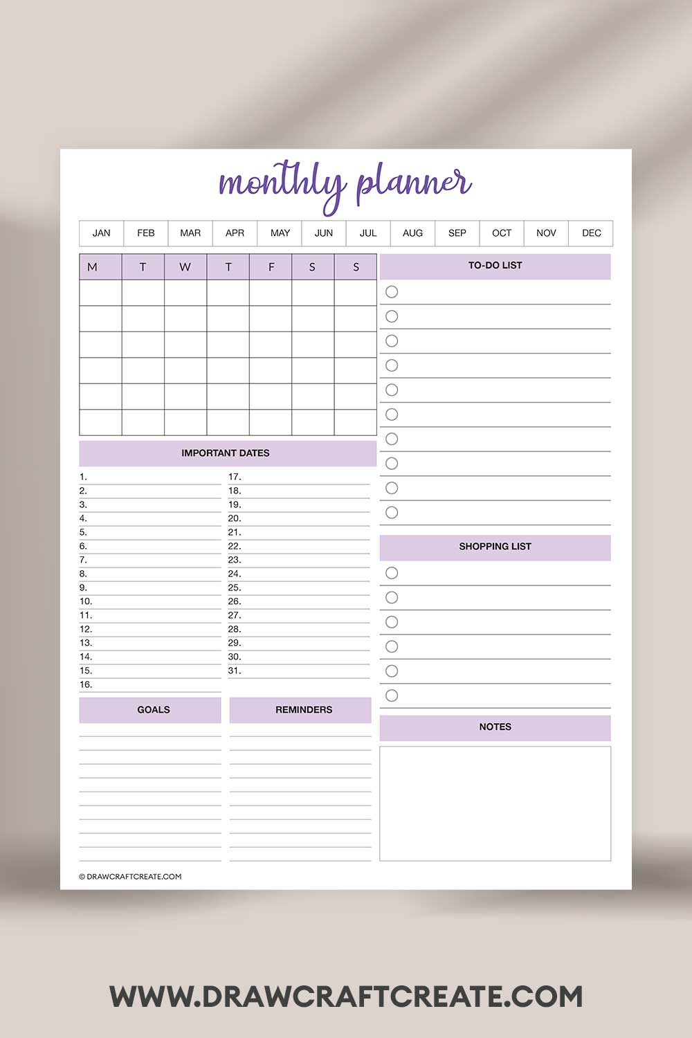 printable monthly planner template