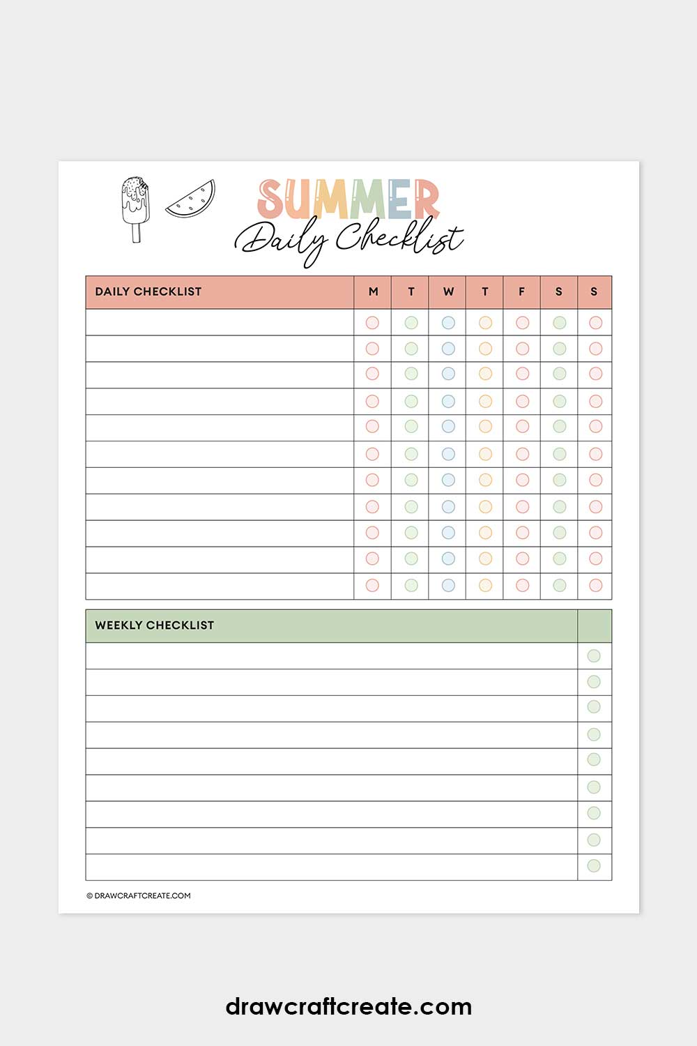 summer daily checklist
