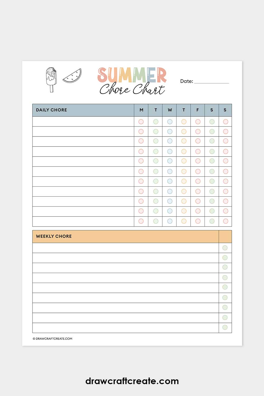 summer chore chart