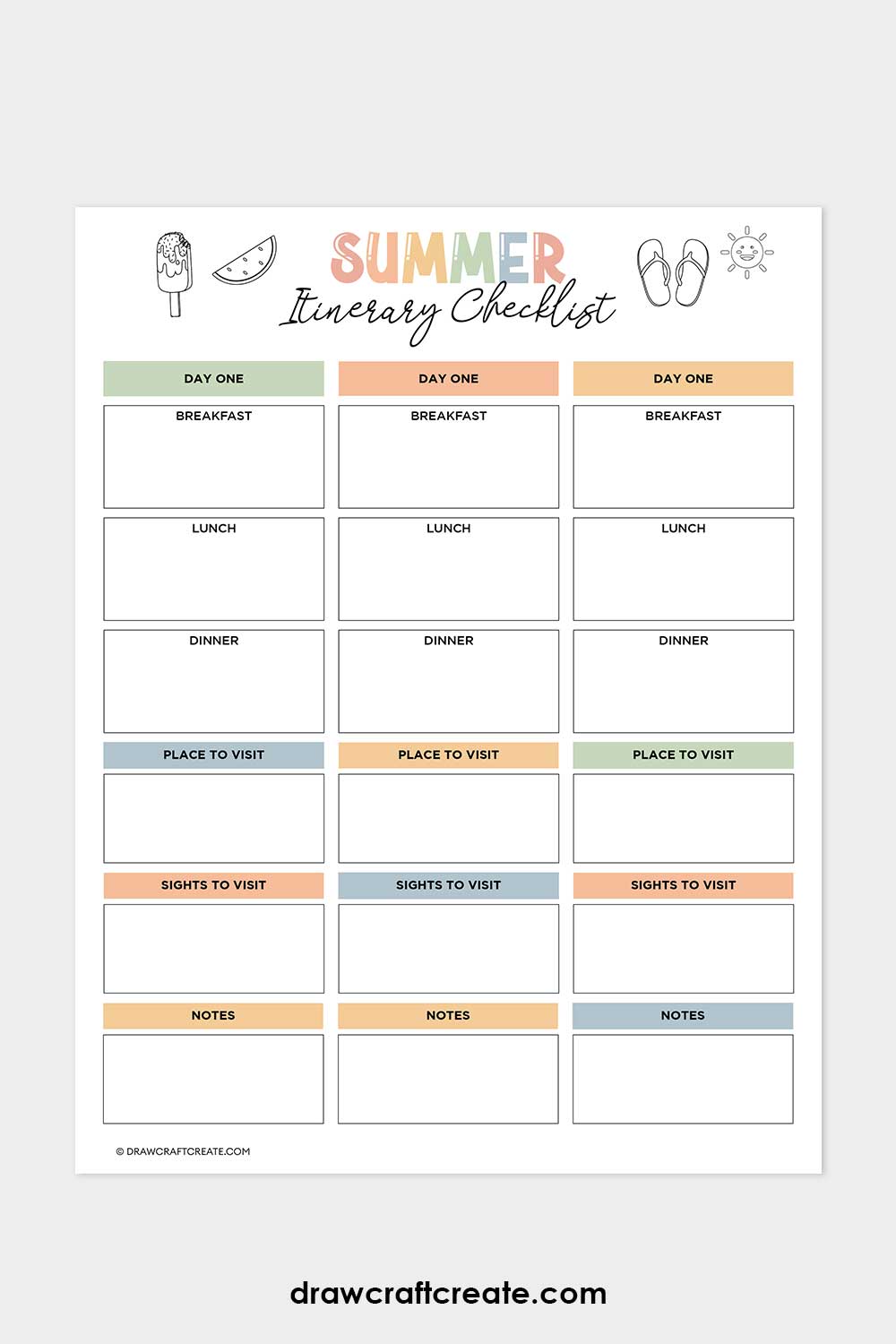 summer itinerary checklist
