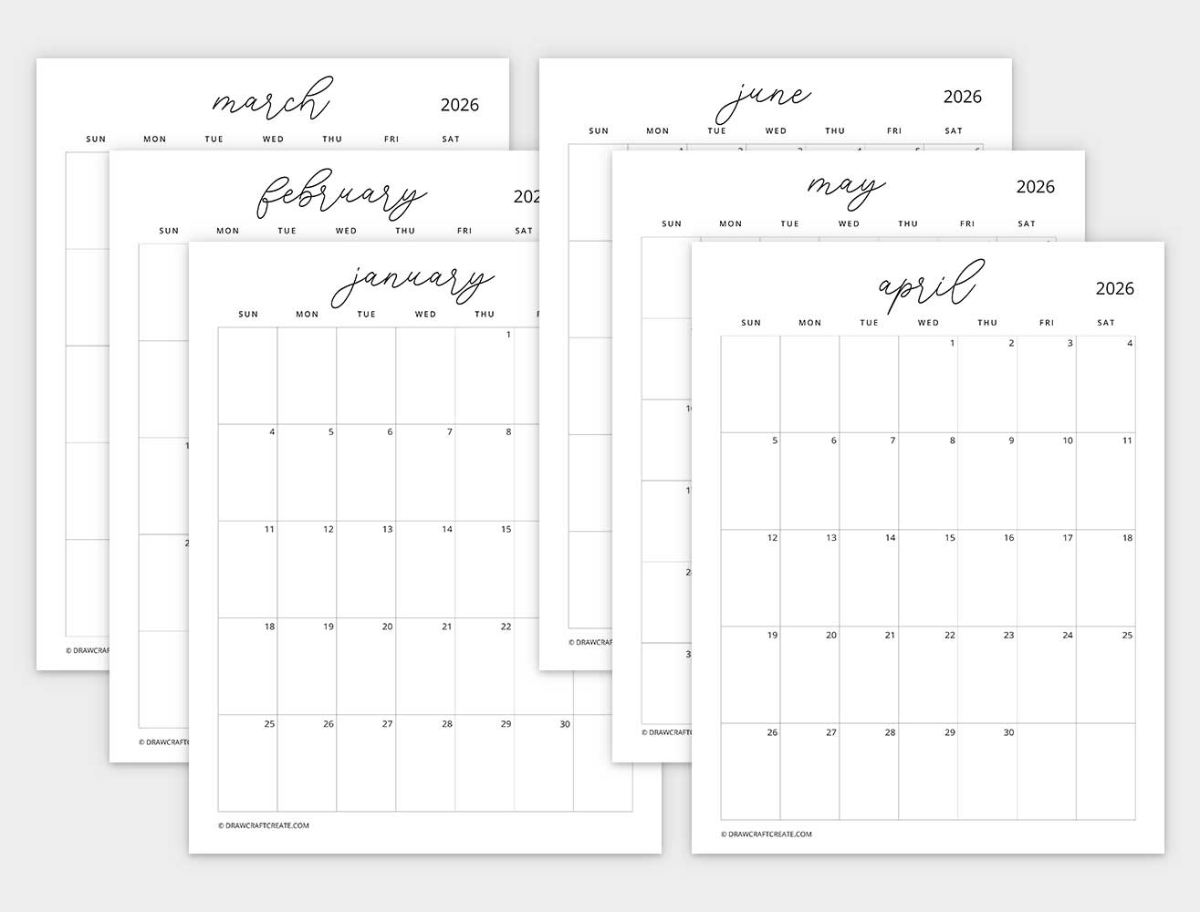 2026 calendar sunday start