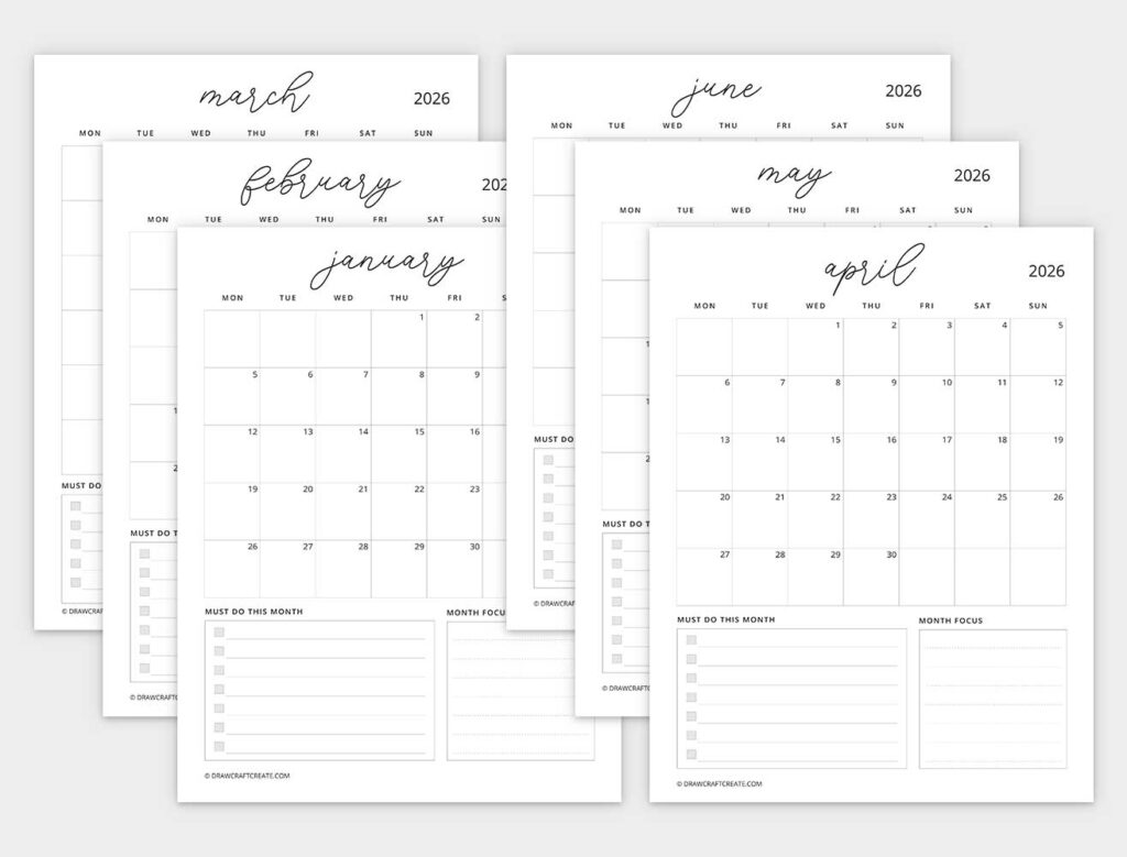 2026 calendar with to do monday start