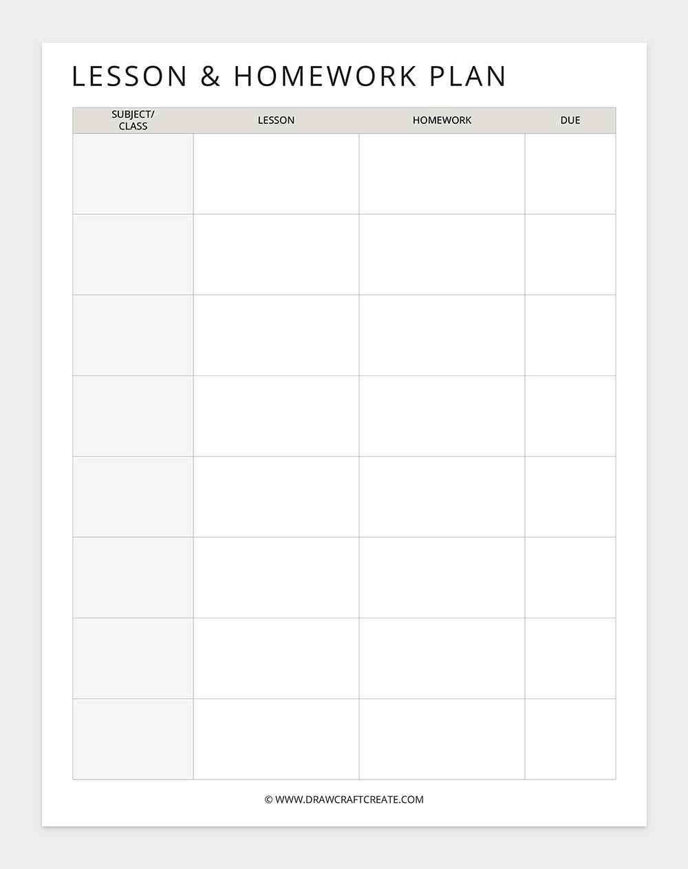 lesson and homework plan