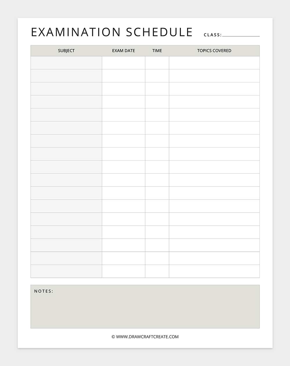 examination schedule