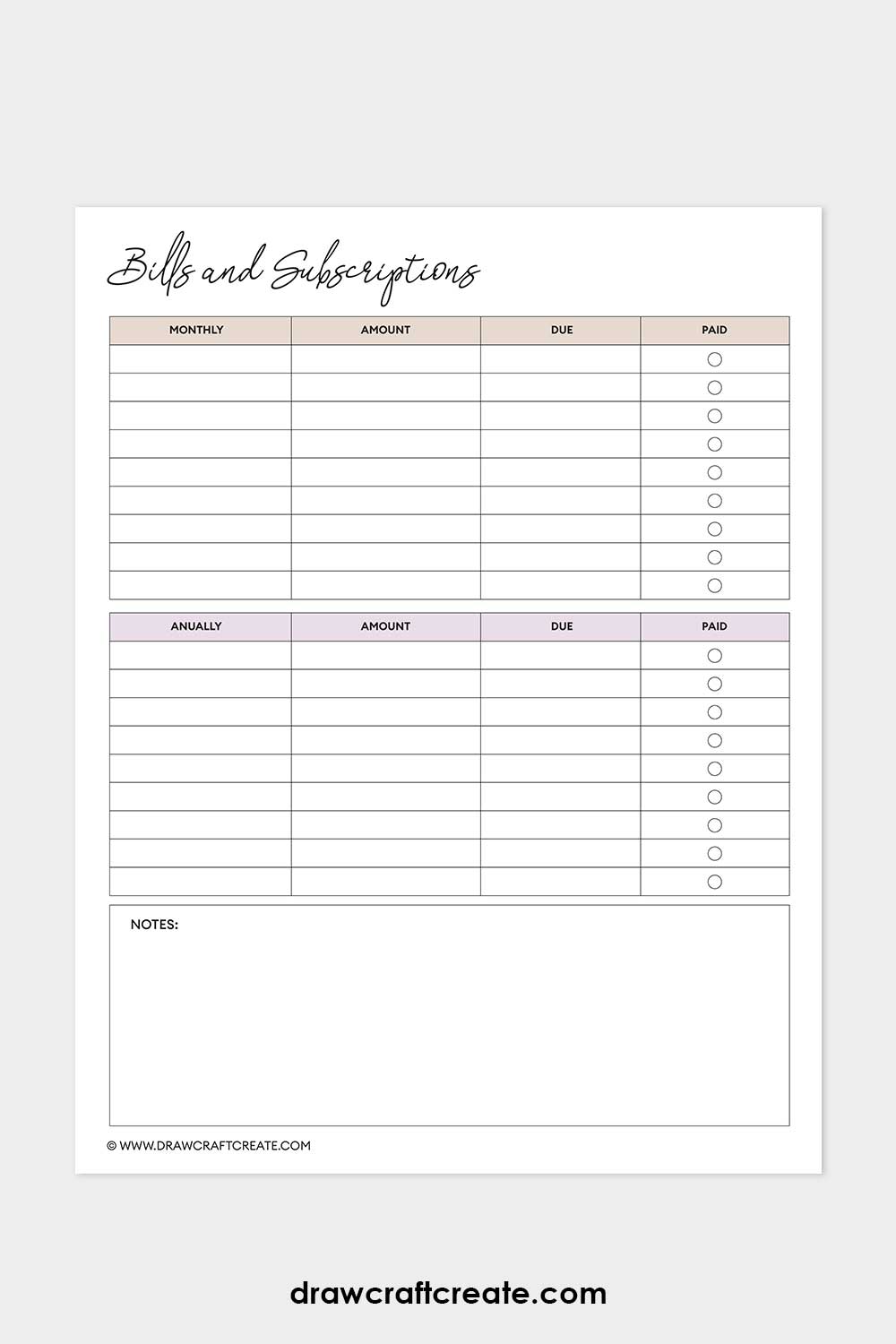 bills and subscriptions