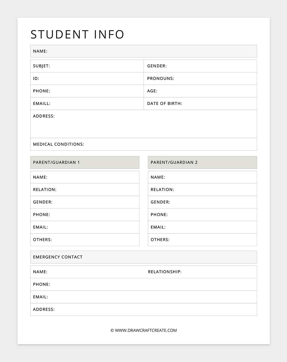 student information