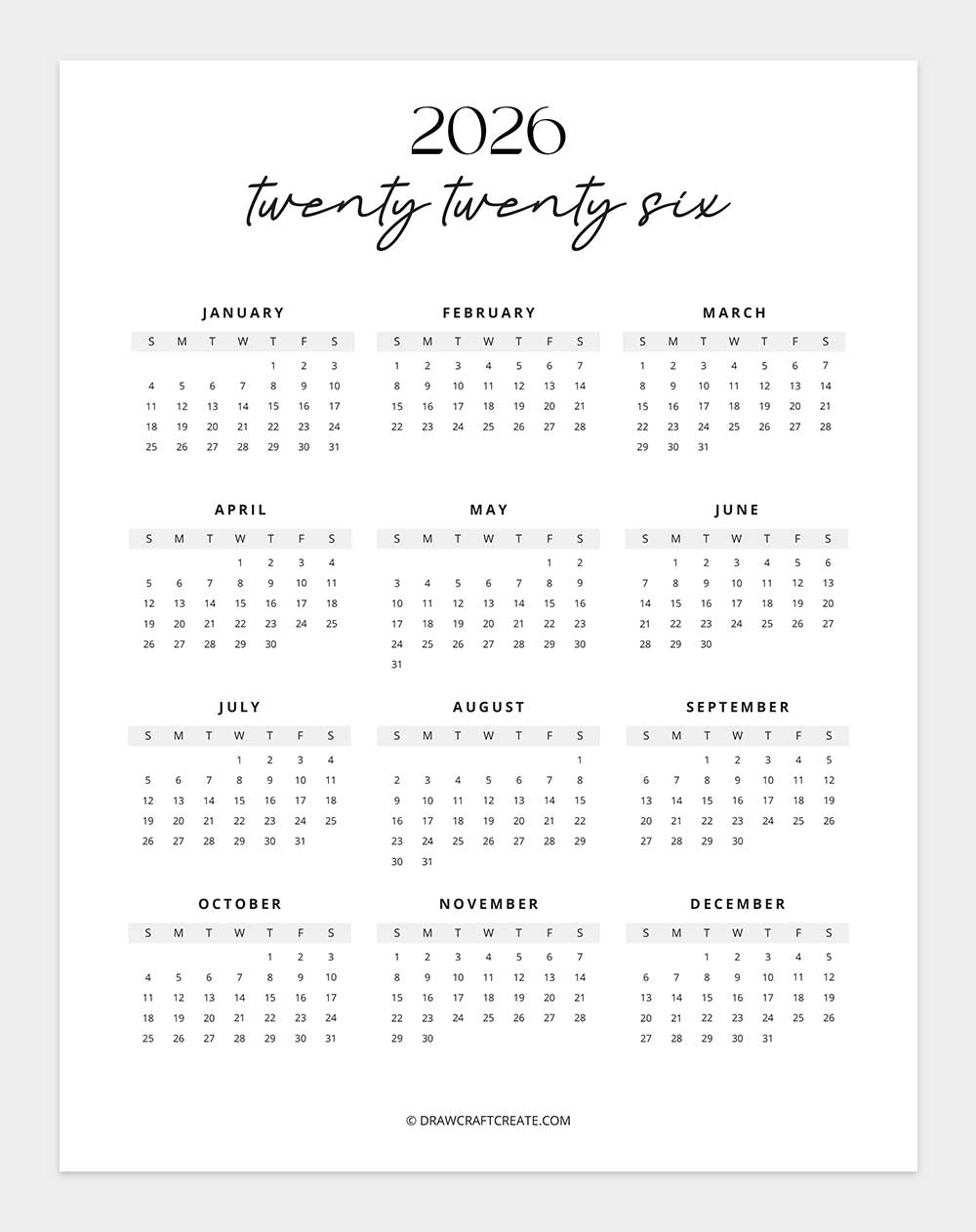 2026 calendar