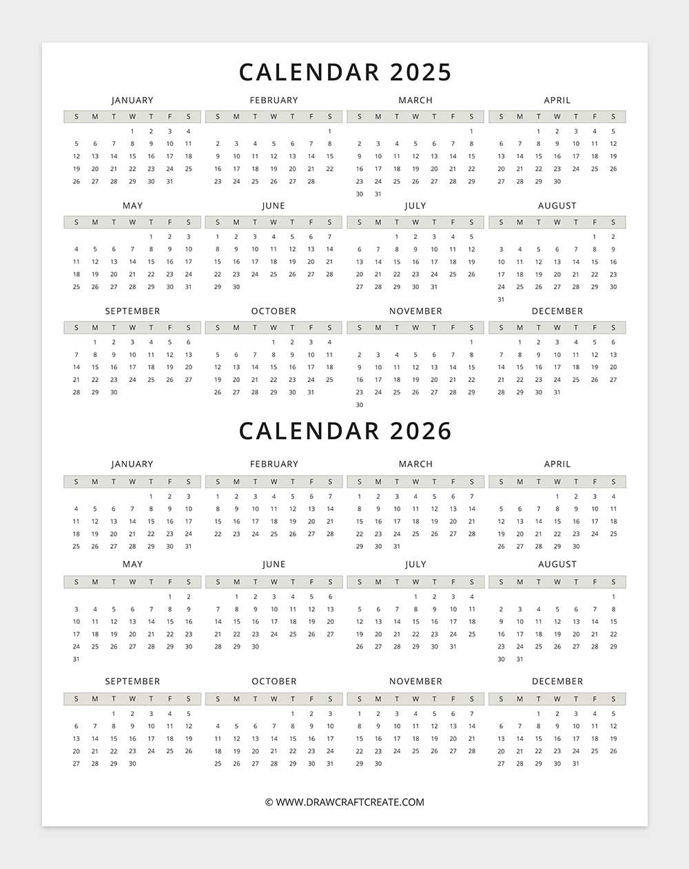 two years calendar 2025-2026