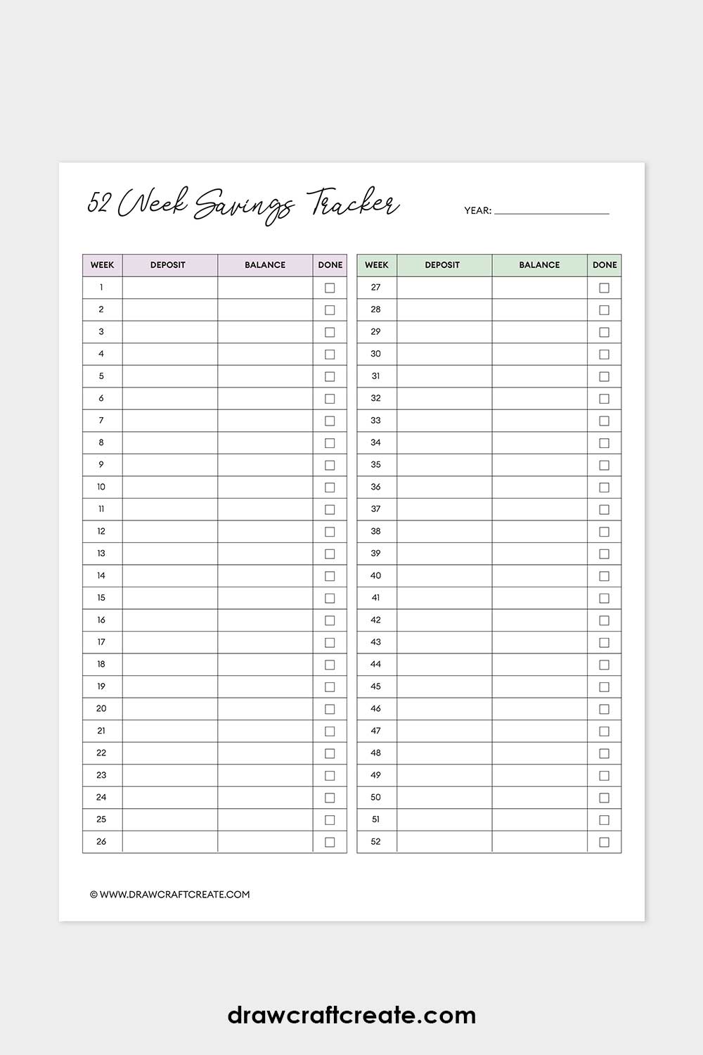 52 week savings tracker