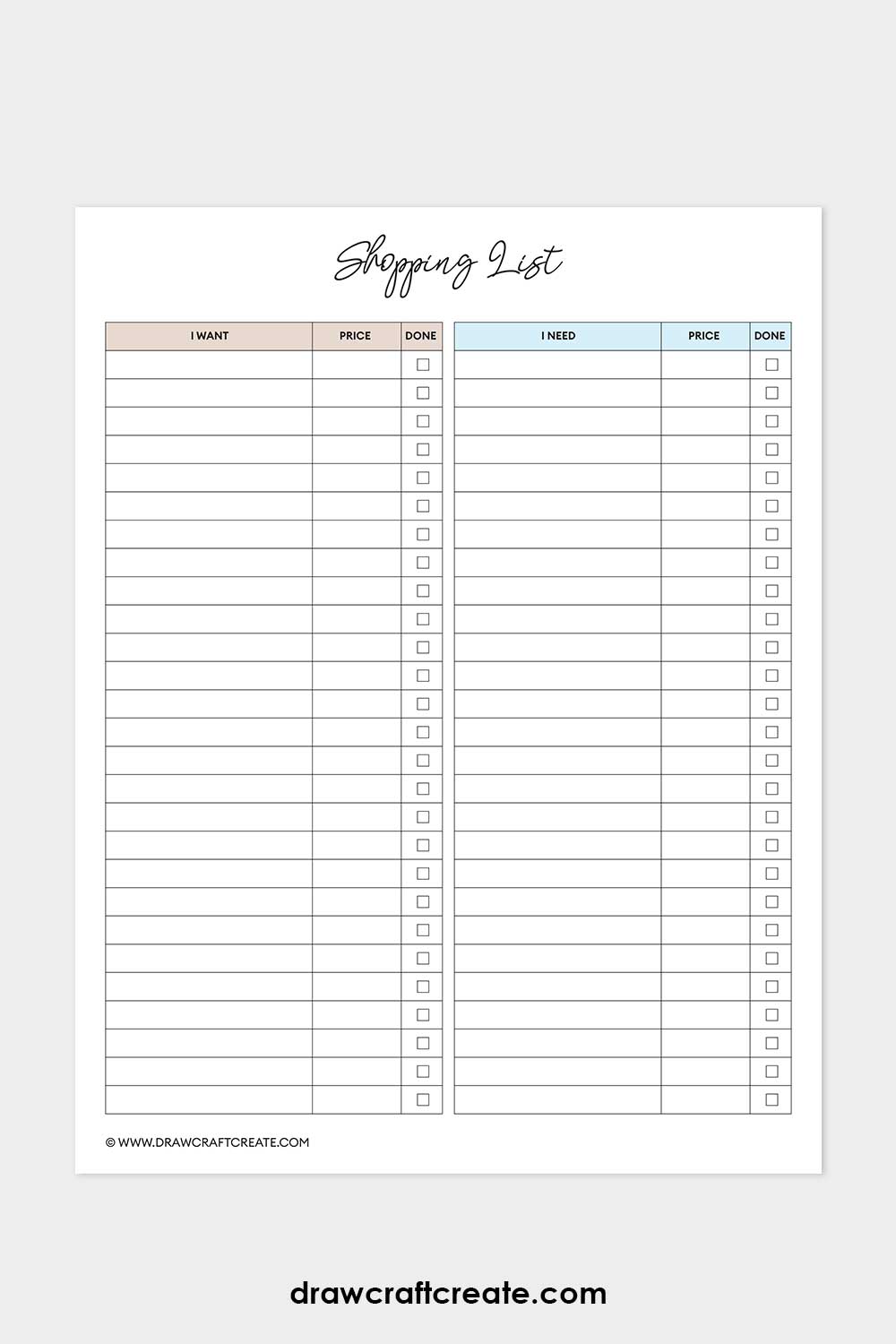 shopping list