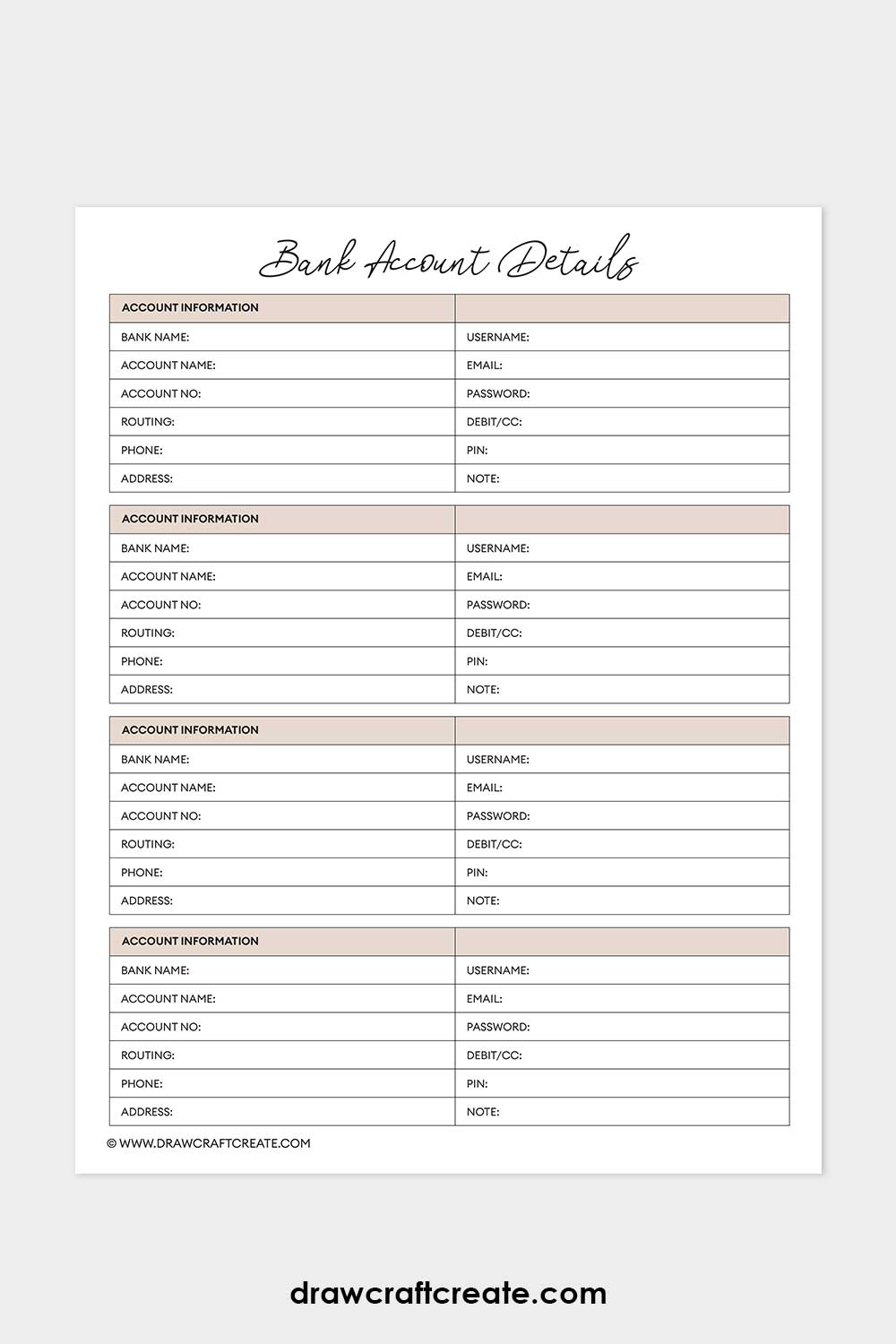 bank account details