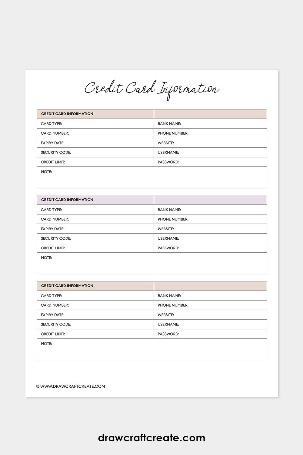 credit card information
