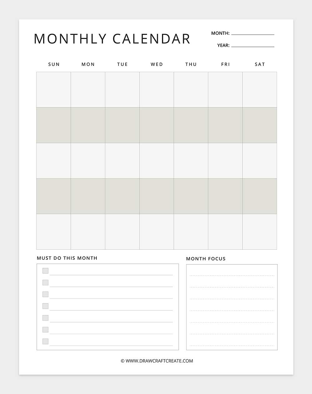 blank monthly calendar