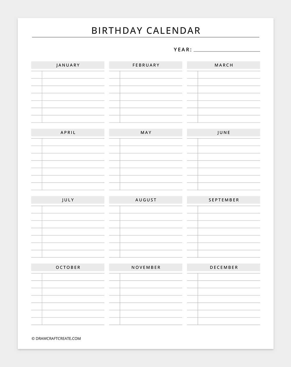birthday calendar
