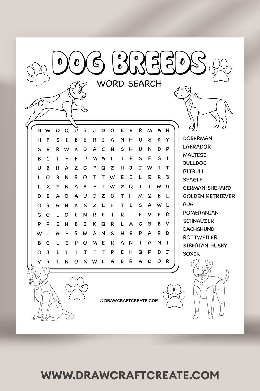 Dog Breeds Word Search