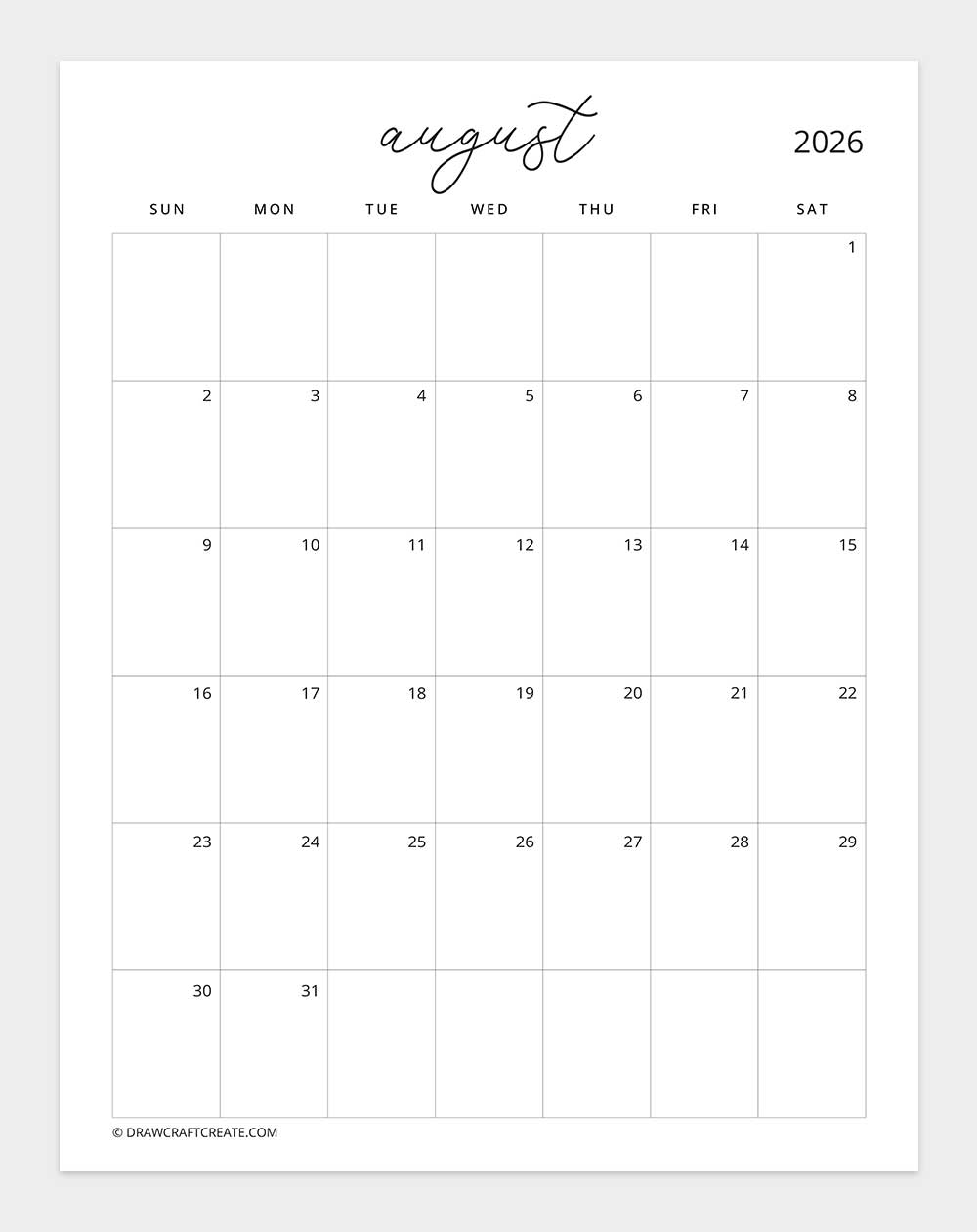 january 2026 calendar sunday start vertical