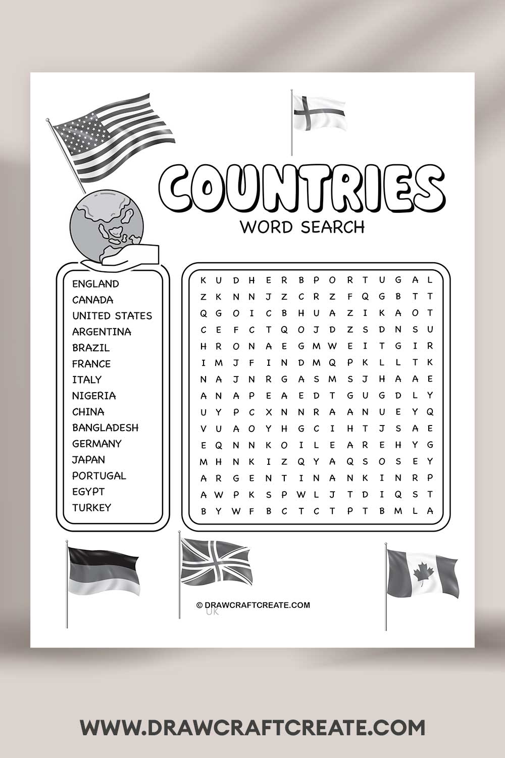 countries word search