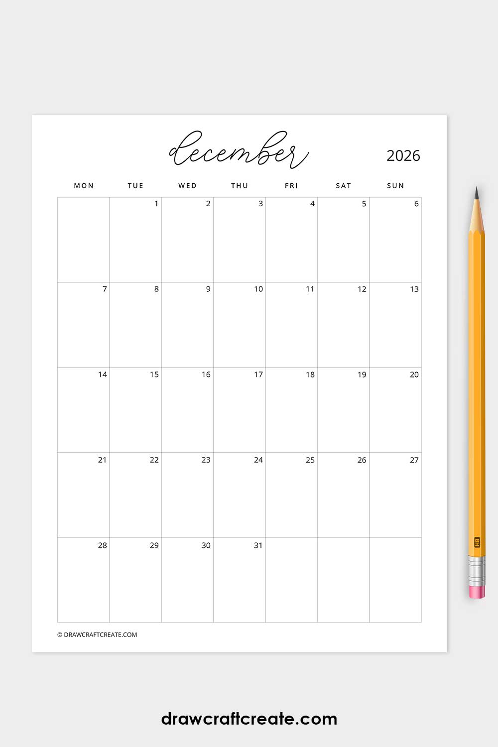 january 2026 calendar monday start vertical