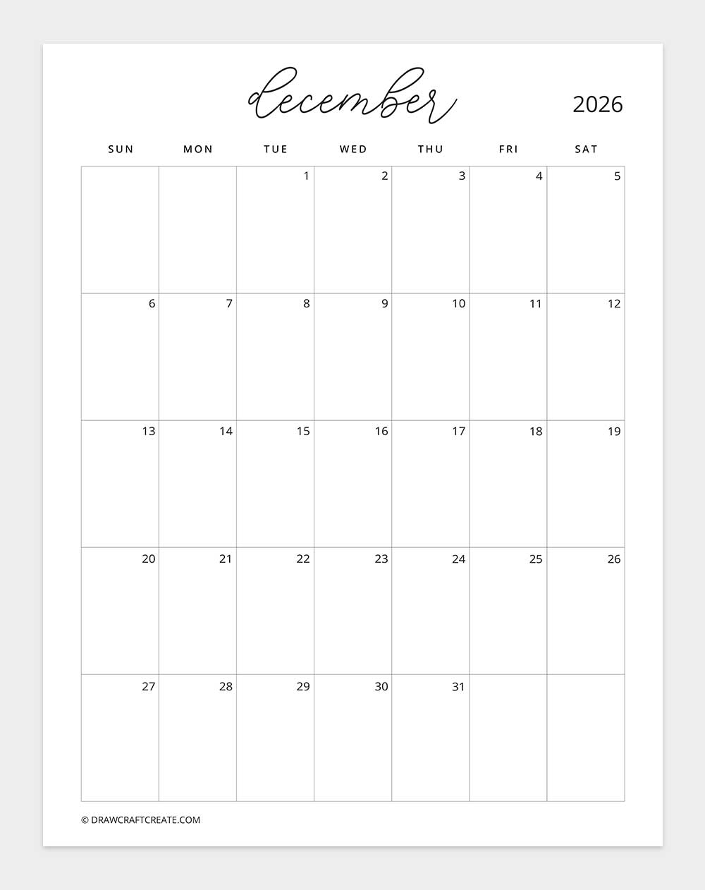 january 2026 calendar sunday start vertical