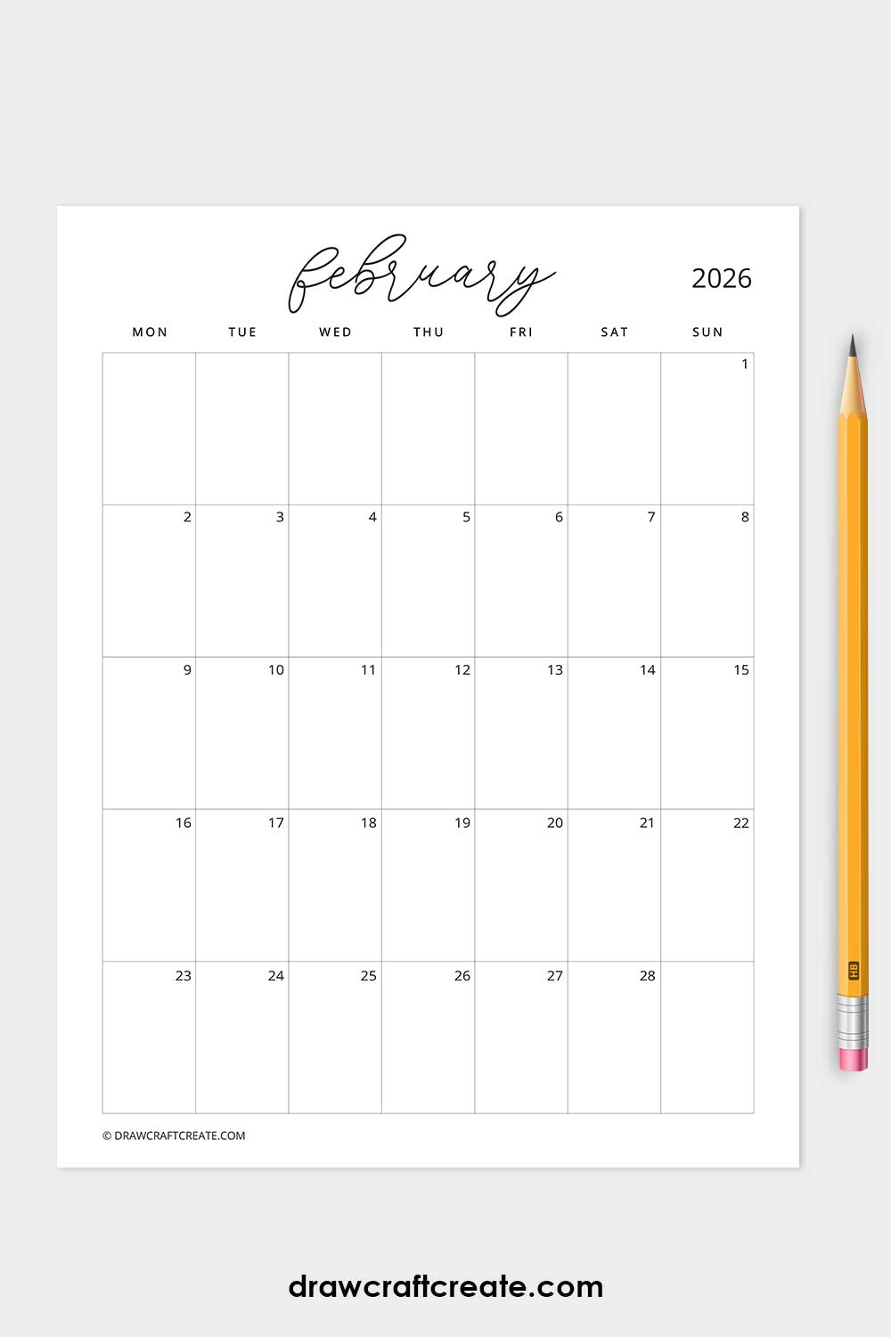 january 2026 calendar monday start vertical