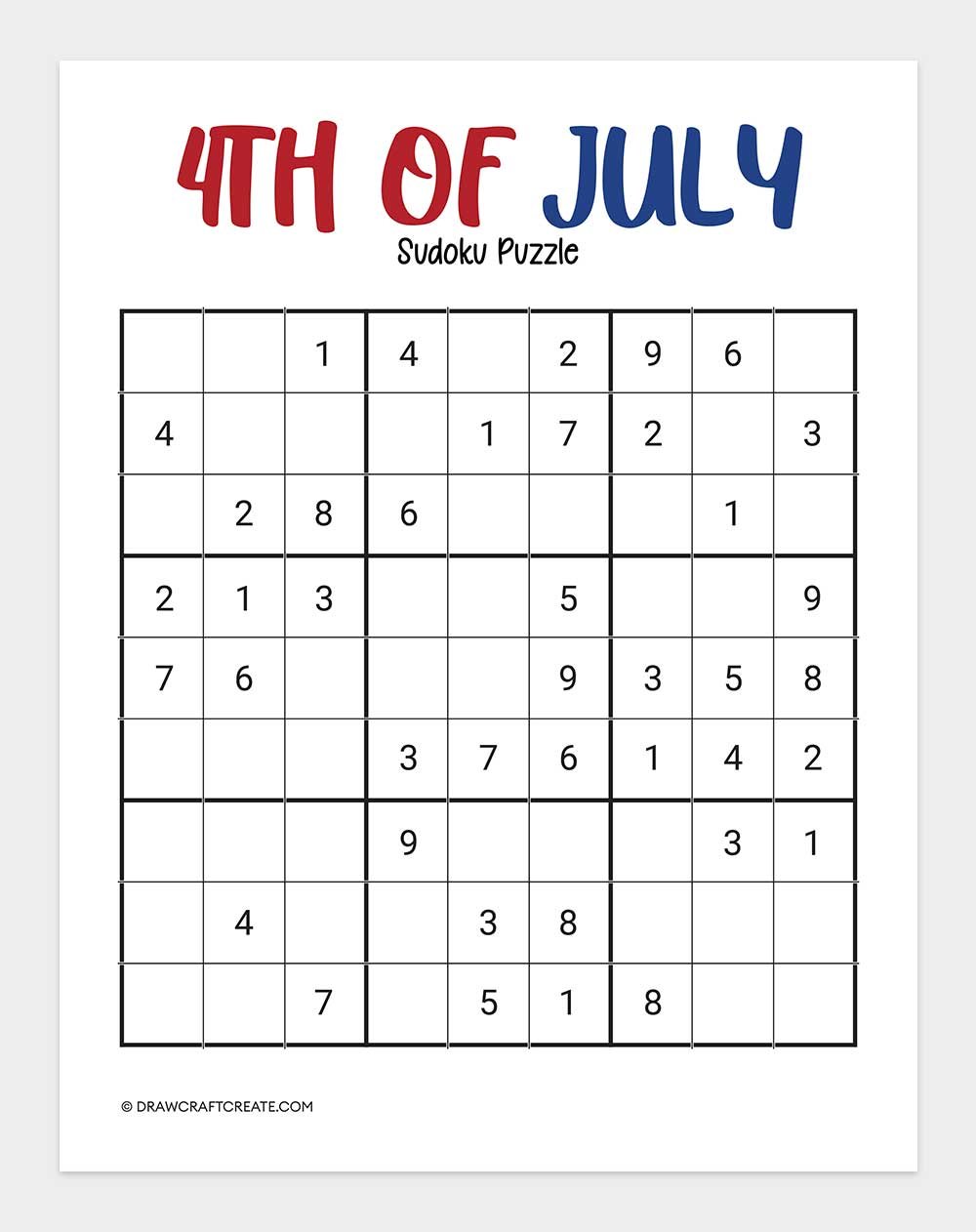 free printable 4th of july sudoku puzzle
