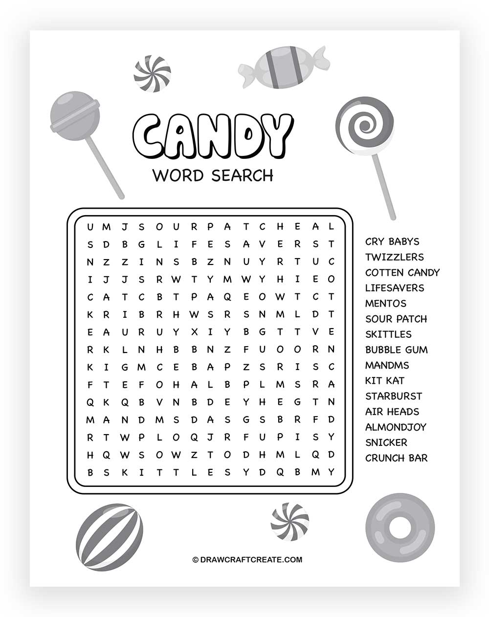 free printable candy word search