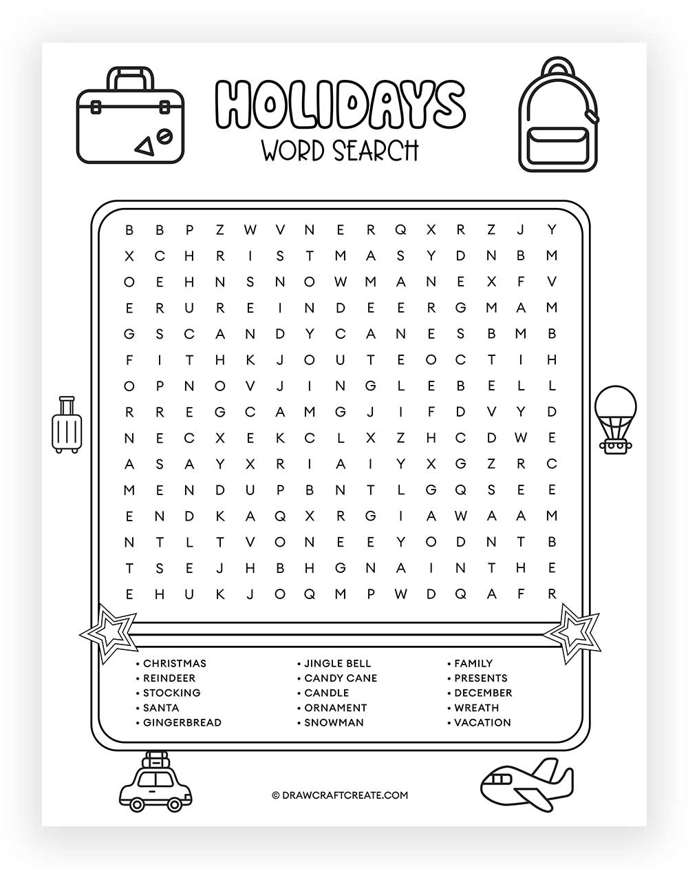 free printable holiday word search