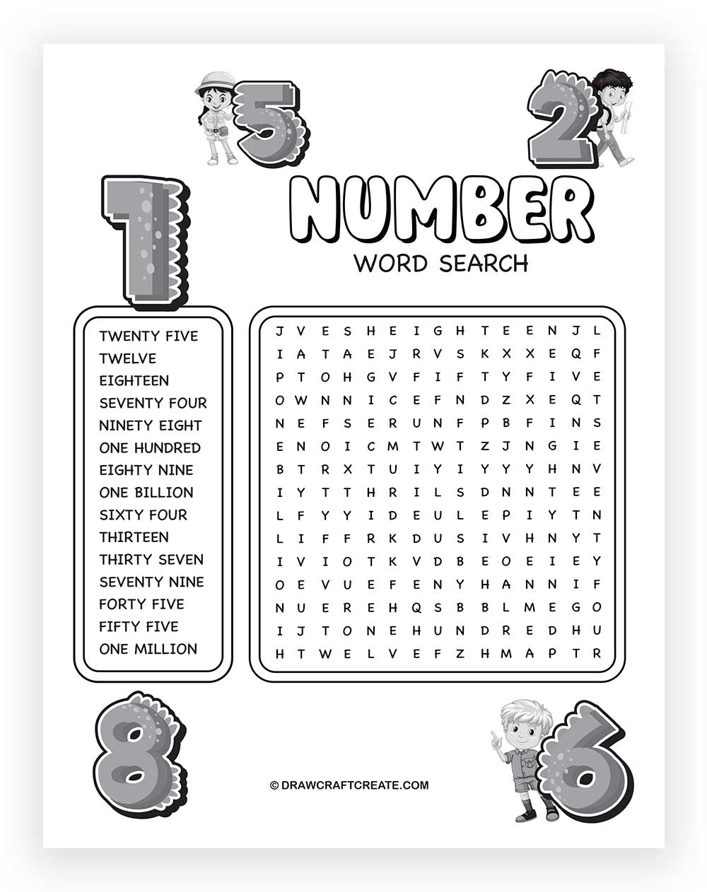 free printable number word search
