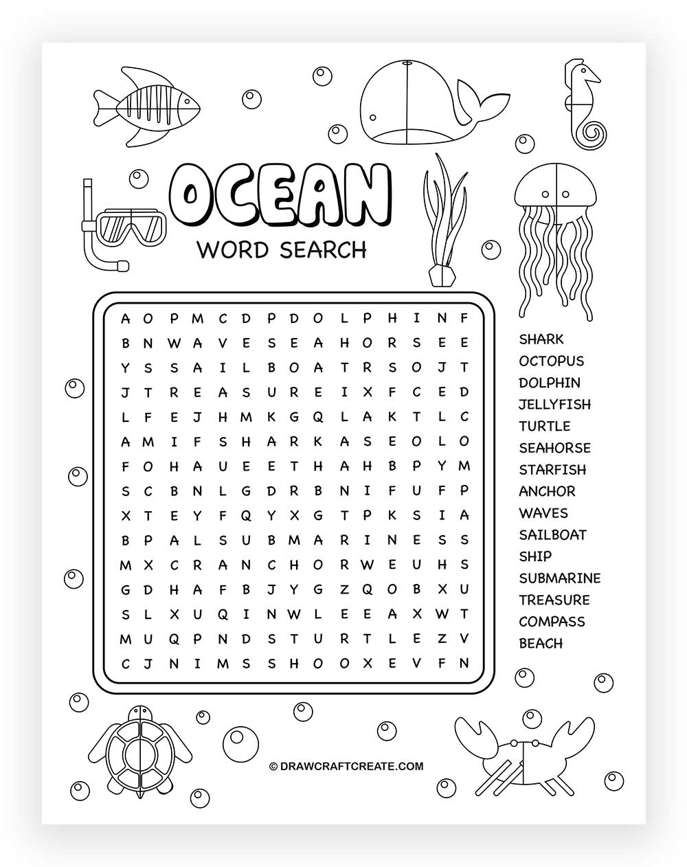 free printable ocean word search