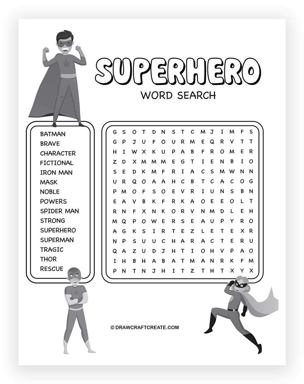 free printable superhero word search