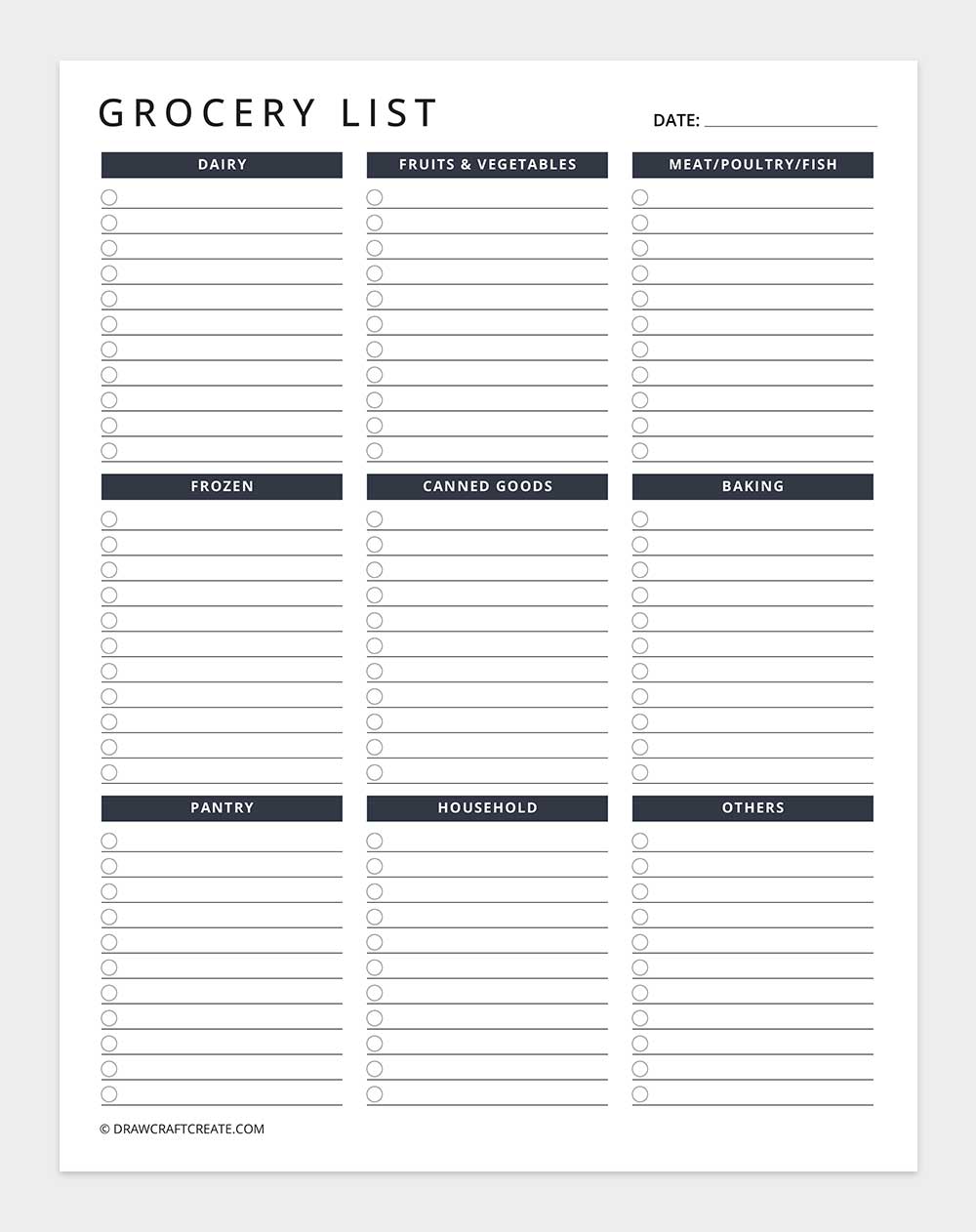 grocery list template printable