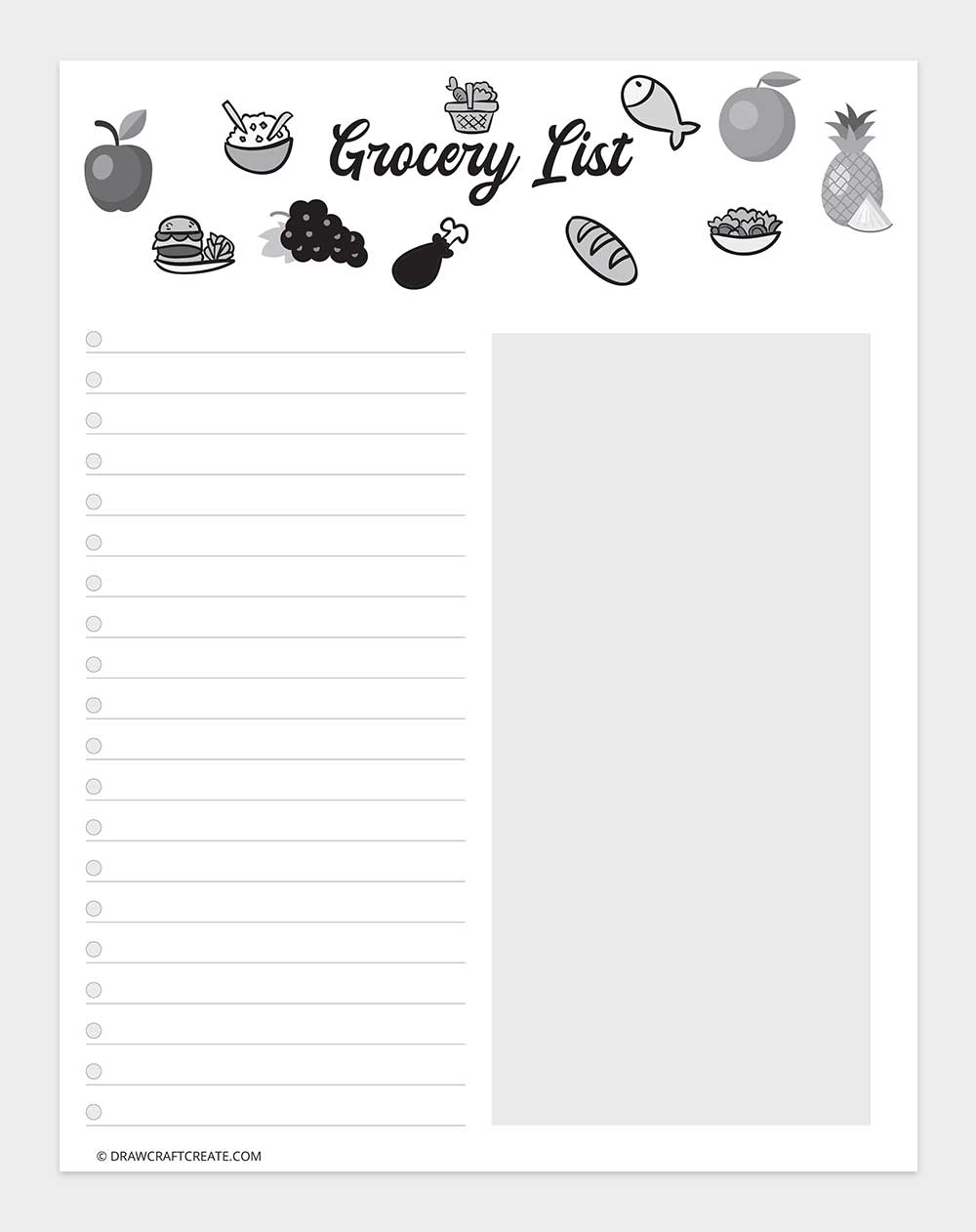 grocery list template printable