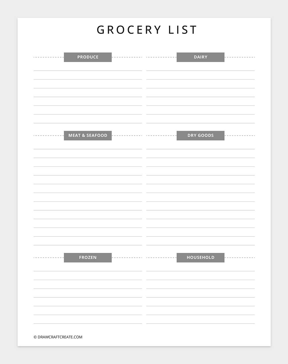 grocery list template printable