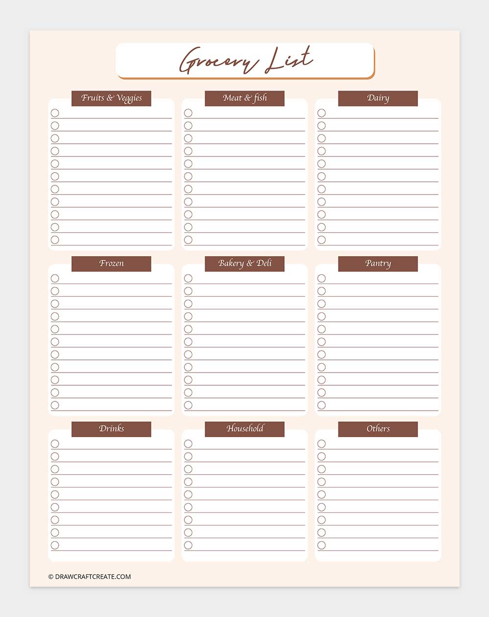 grocery list template printable