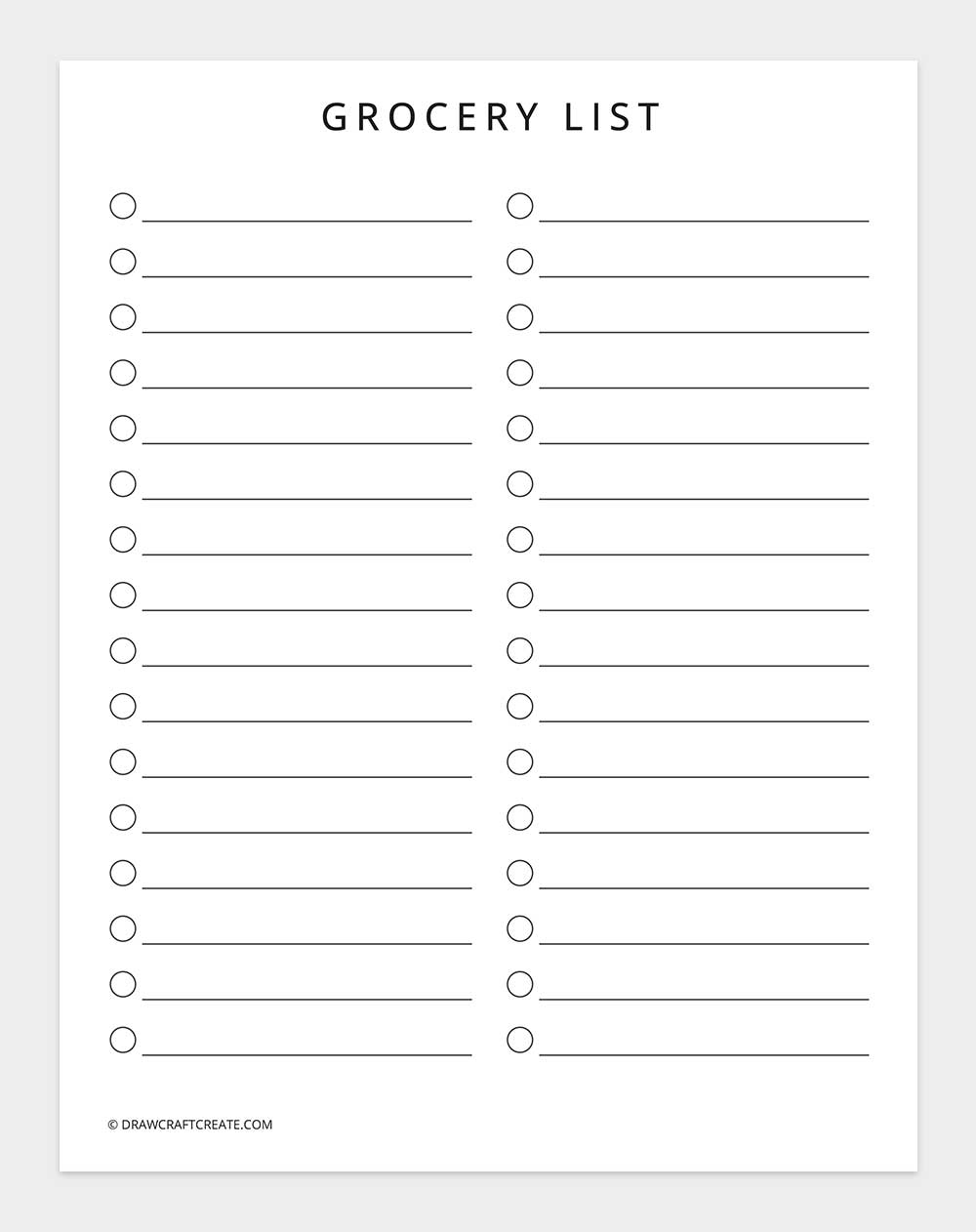 grocery list template printable