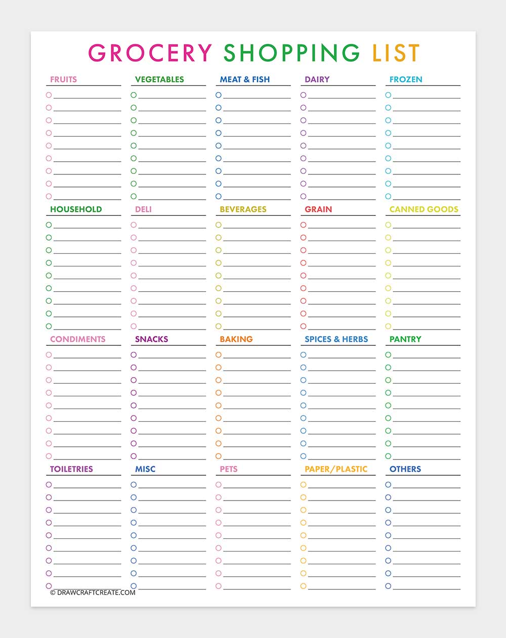 grocery list template printable