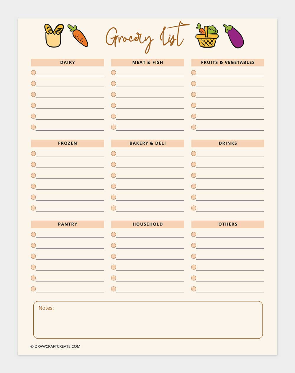 grocery list template printable