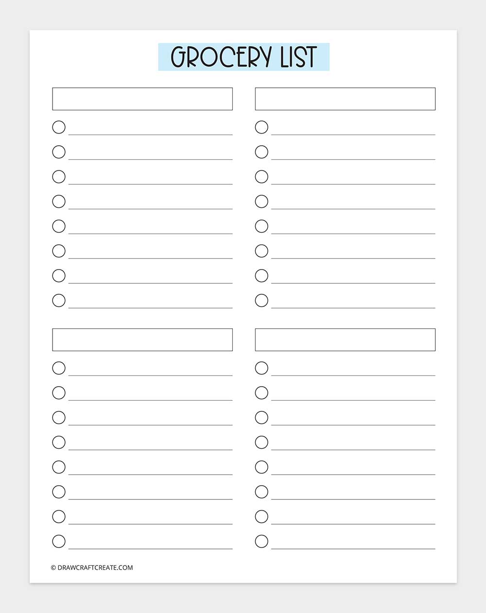 grocery list template printable